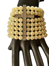 Load image into Gallery viewer, J Crew Signed Multi Strand Faux Pearl Necklace &amp; Rhinestone Cross Bracelet
