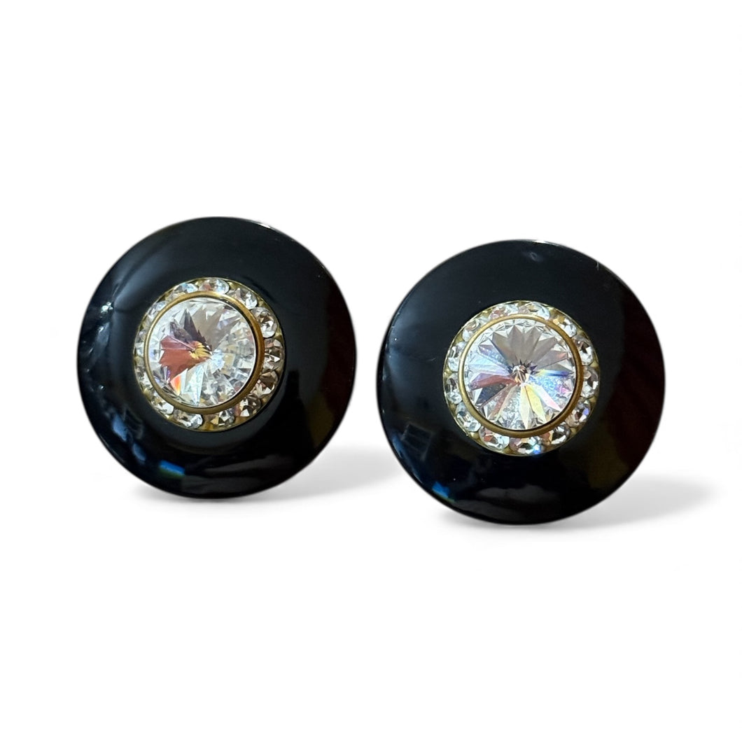 Black Disc Rhinestone Vintage Clips