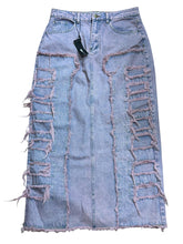 Load image into Gallery viewer, Fashion Nova Pink Distressed Denim Skirt Fit Sz 10/12
