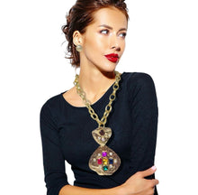 Load image into Gallery viewer, Bold Stone Embellished Abstract Pendant Chunky Chain Statement Necklace
