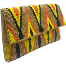 Load image into Gallery viewer, ORANGE/YELLOW IKAT BEADED CLUTCH
