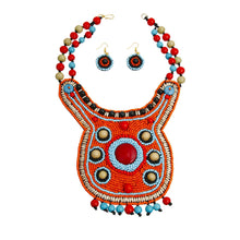 Load image into Gallery viewer, Orange Bead Collar Bib Set: Orange / Faux Leather / 16 inches
