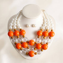 Load image into Gallery viewer, Chunky Orange Glazed Bead &amp; Pearl Layered Necklace
