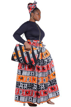 Load image into Gallery viewer, Black White Red Orange African Long Maxi Skirt With Handbag | One Size
